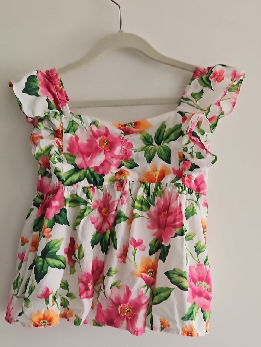 Janie and Jack Floral Ruffle Tank Top - Pink, Green & Orange